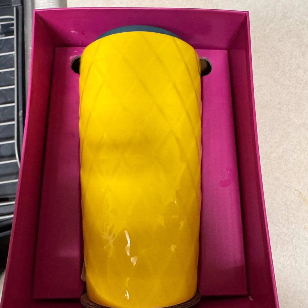 Starbucks Bright Yellow Quilted Ceramic Tumbler 12 oz